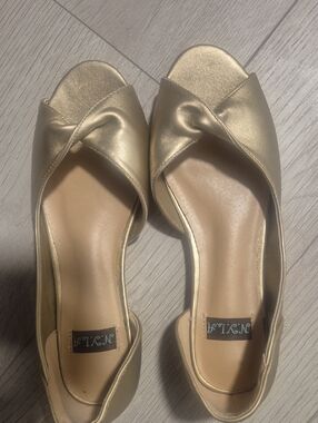 N.Y.L.A. Metallic Gold Open-Toe Crossover Mules